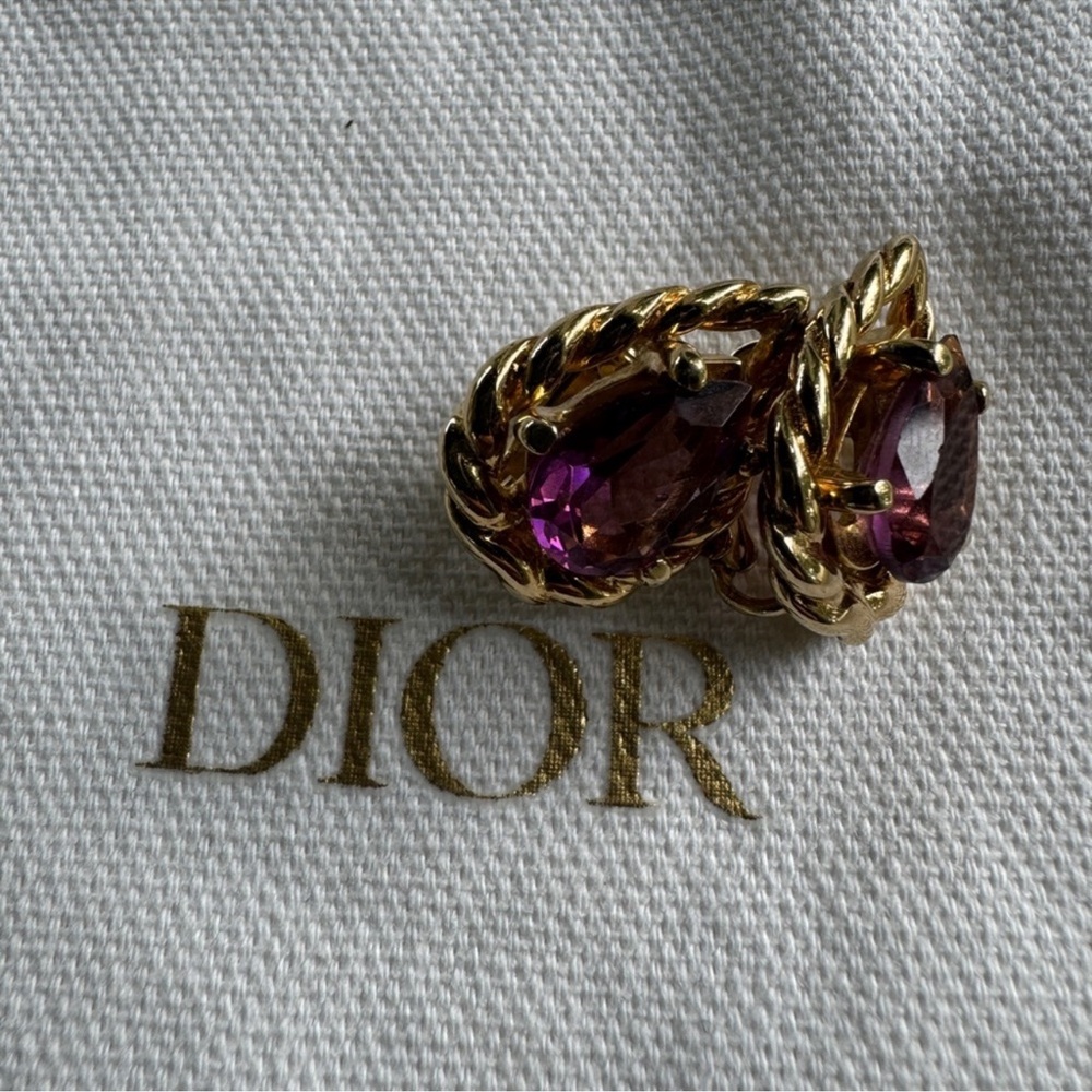 DIOR Christian Dior Vintage Amethyst and Gold Tone Earrings EUC - Picture 8 of 10